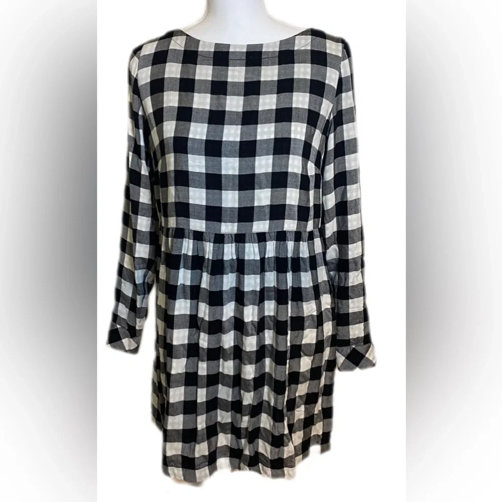 J.Jill Black White Gingham Empire Waist Country Chic Button Back Dress | Small - Picture 2 of 7